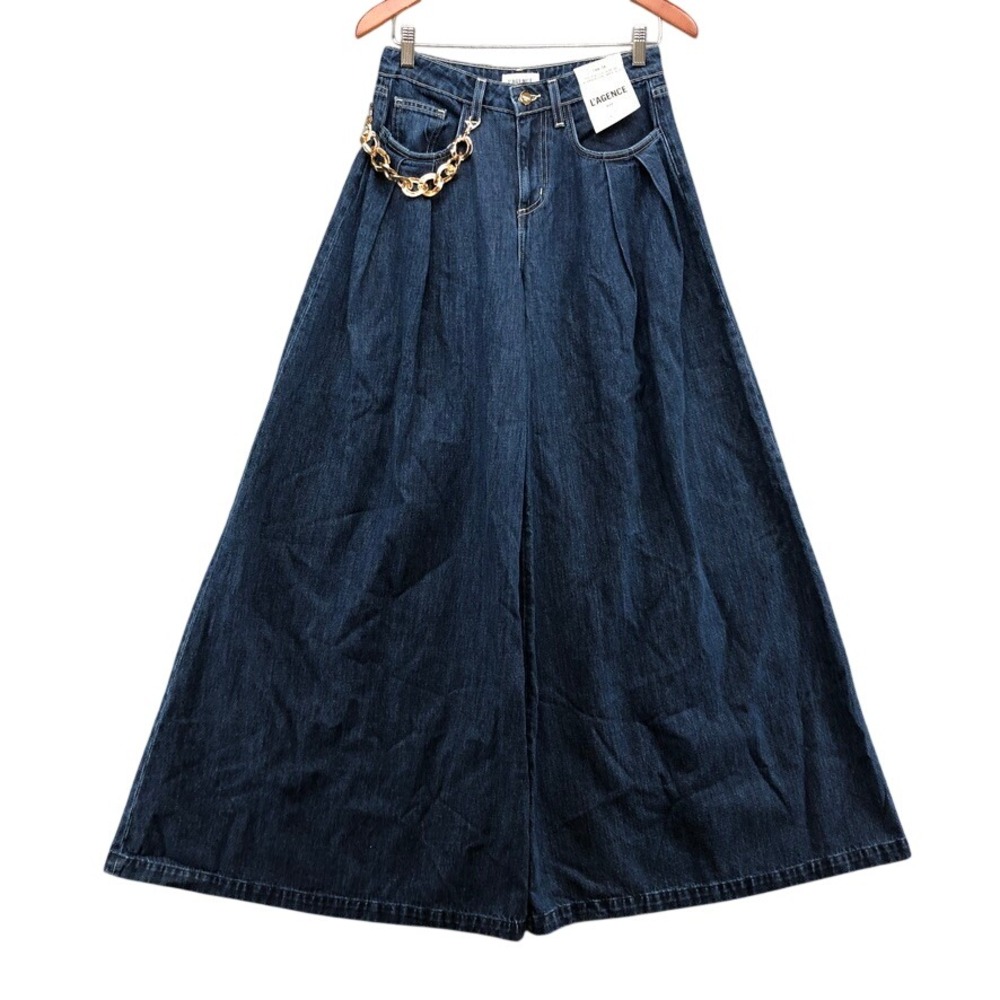 L'AGENCE Chayse Super Wide Leg Jeans Womens 25 0 Marseille Blue Gold Chain NWT